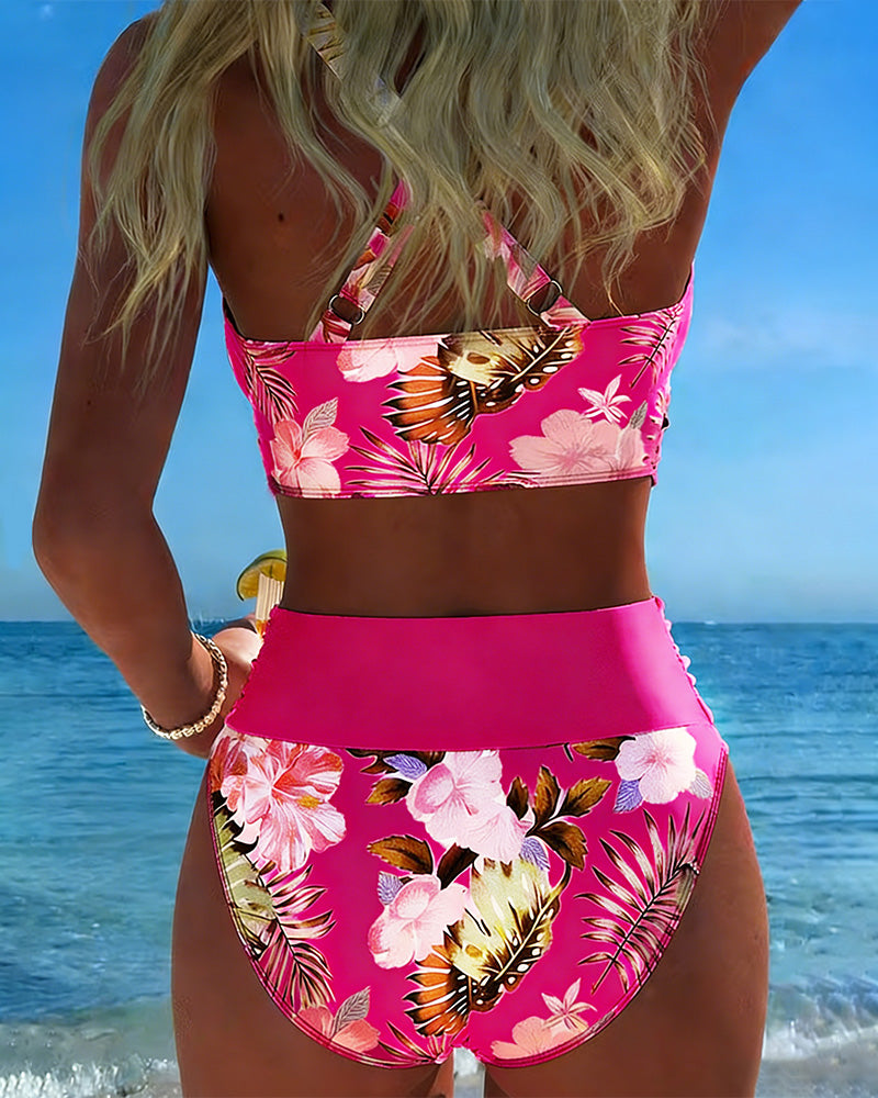 Hibisco | Bikini Incrociato Florale con Slip Alto