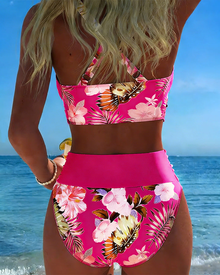 Hibisco | Bikini Incrociato Florale con Slip Alto