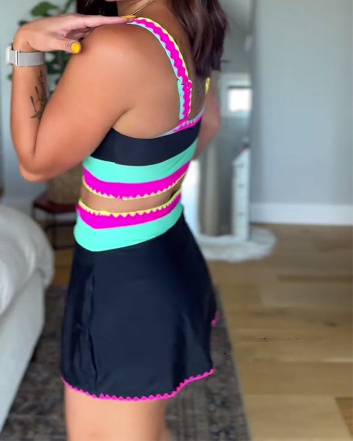 Rumba | Tankini a righe colorato con gonna