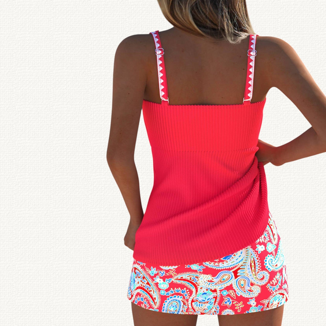 Palma | Tankini a coste con gonna floreale