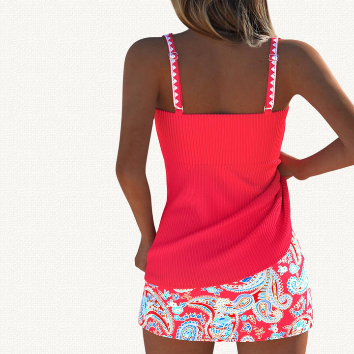 Palma | Tankini a coste con gonna floreale