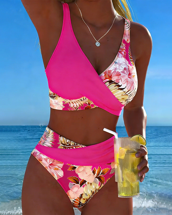 Hibisco | Bikini Incrociato Florale con Slip Alto
