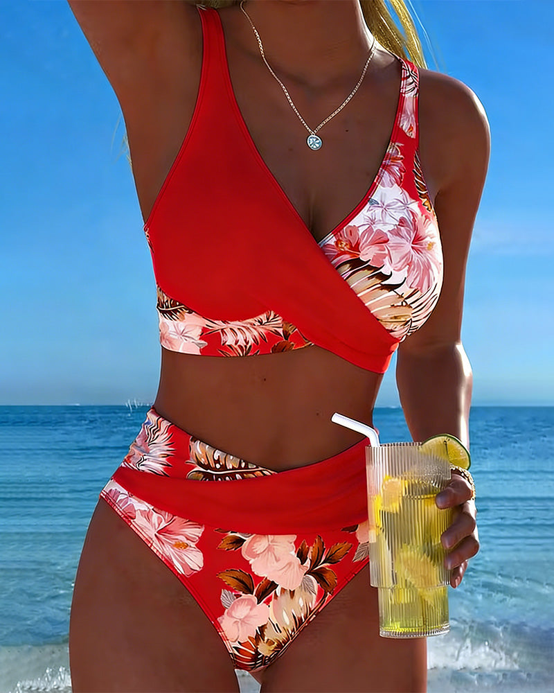 Hibisco | Bikini Incrociato Florale con Slip Alto