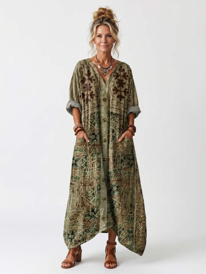 Aleta | Abito Midi Oversize con Bottoni e Tasche