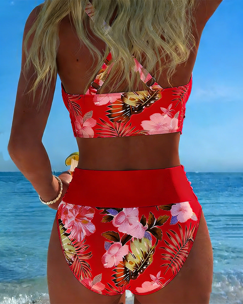 Hibisco | Bikini Incrociato Florale con Slip Alto