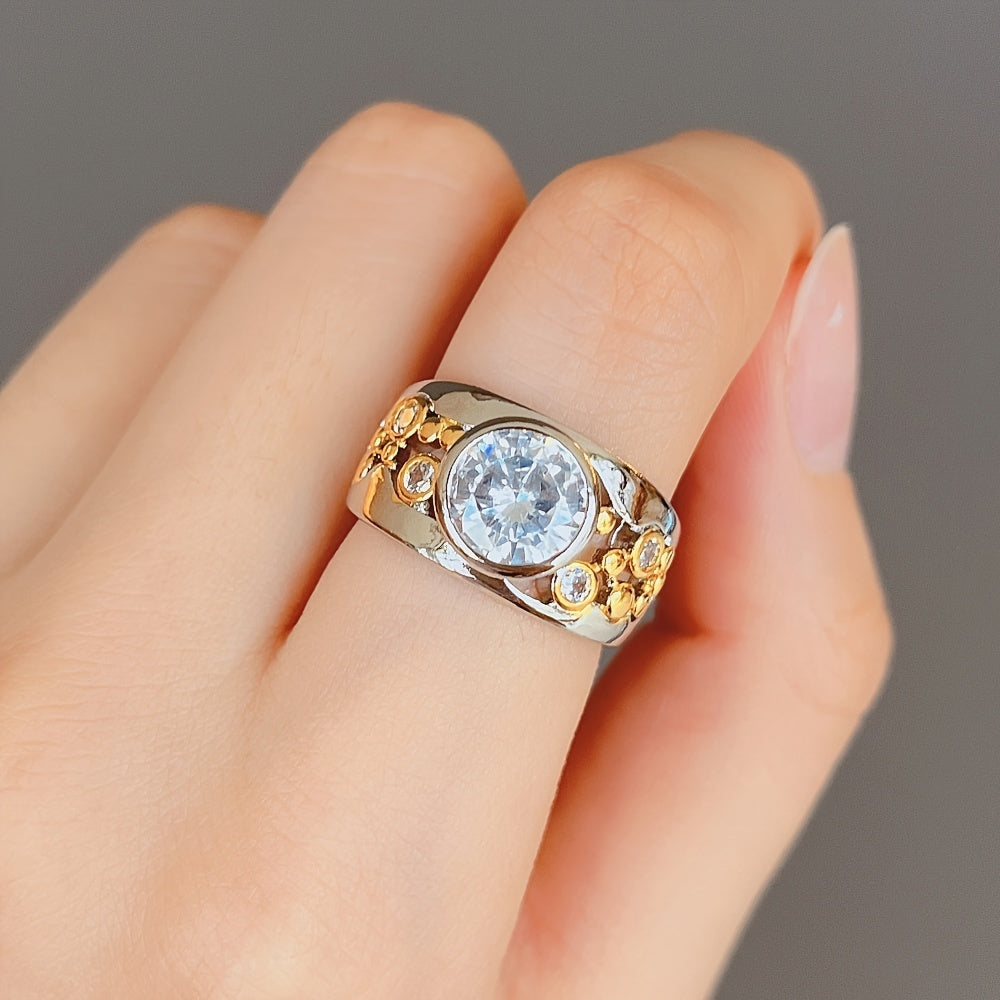 Anello in Zirconia Doppio Colore Oro