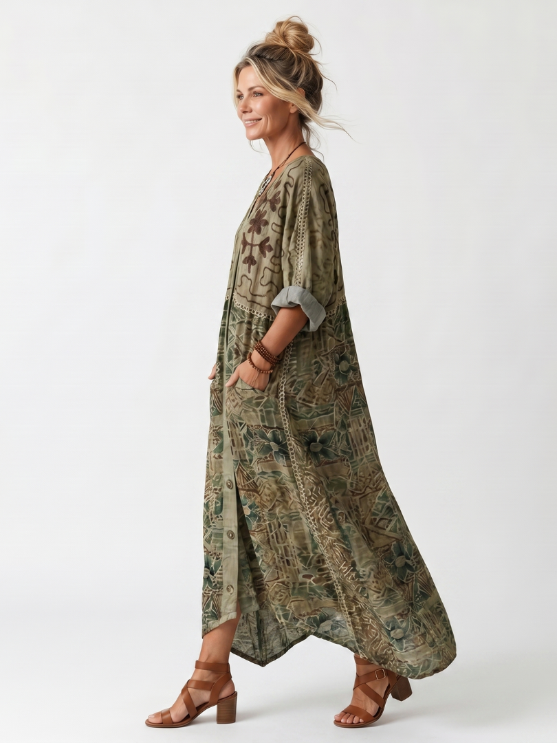 Aleta | Abito Midi Oversize con Bottoni e Tasche
