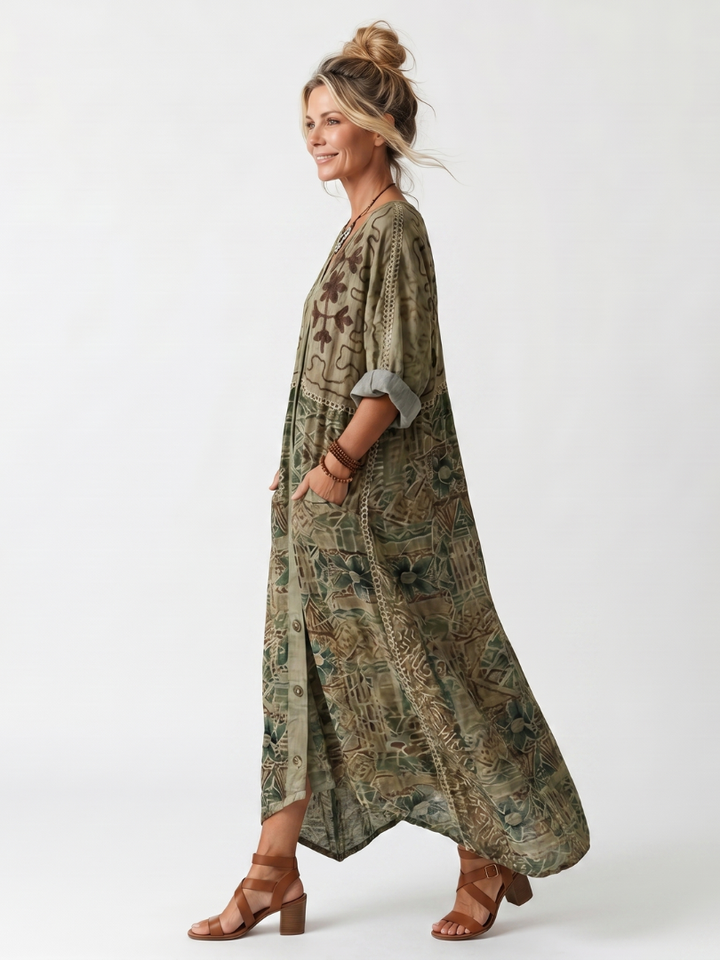 Aleta | Abito Midi Oversize con Bottoni e Tasche
