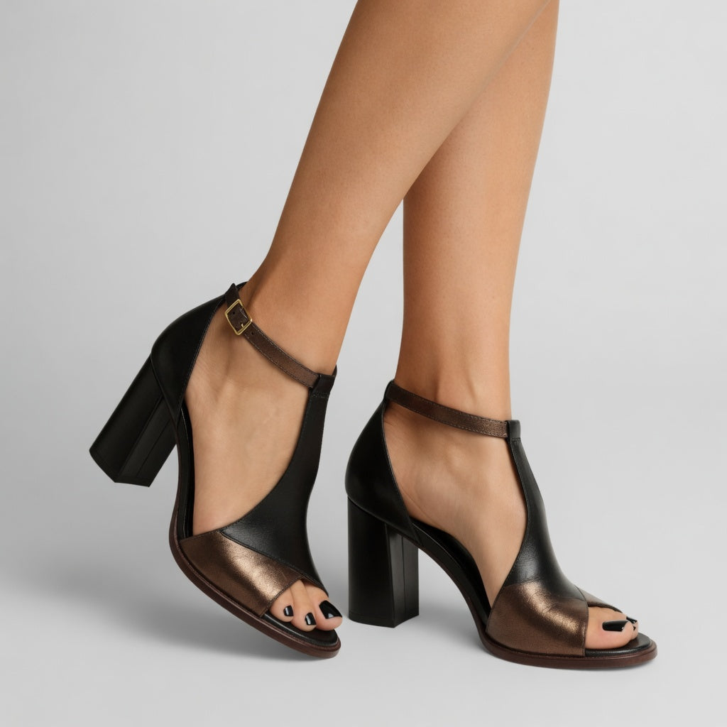 Elwira™ — Sandalo con tacco a blocco bicolore eleganza urbana affermata