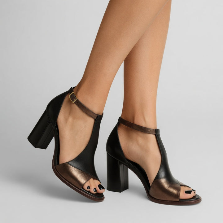 Elwira™ — Sandalo con tacco a blocco bicolore eleganza urbana affermata