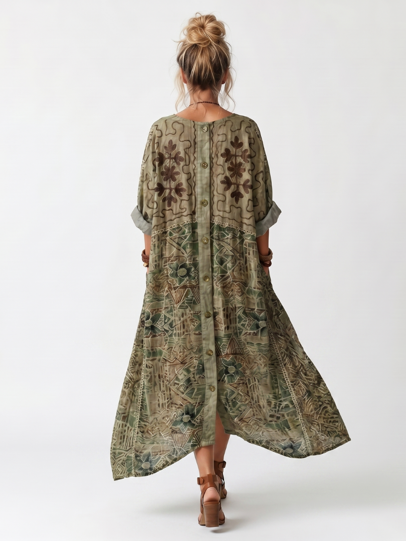 Aleta | Abito Midi Oversize con Bottoni e Tasche