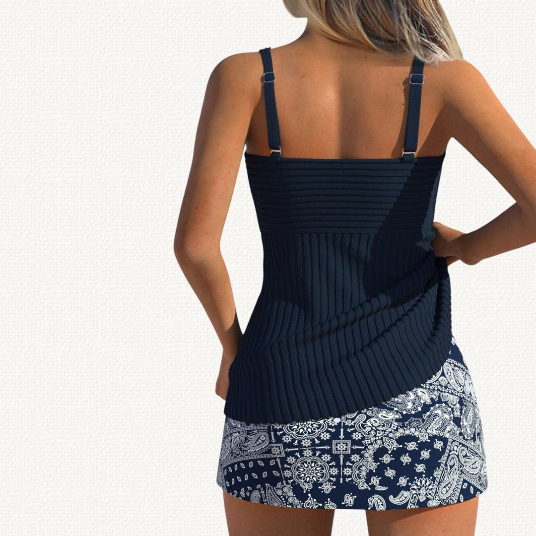 Palma | Tankini a coste con gonna floreale