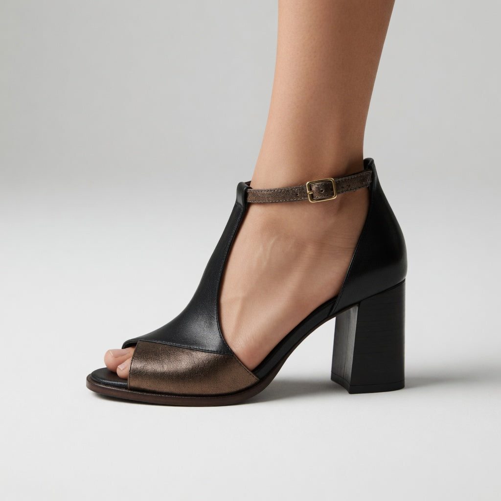 Elwira™ — Sandalo con tacco a blocco bicolore eleganza urbana affermata