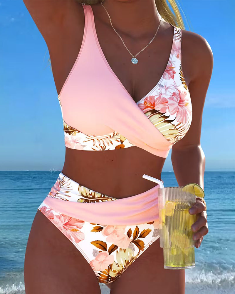 Hibisco | Bikini Incrociato Florale con Slip Alto