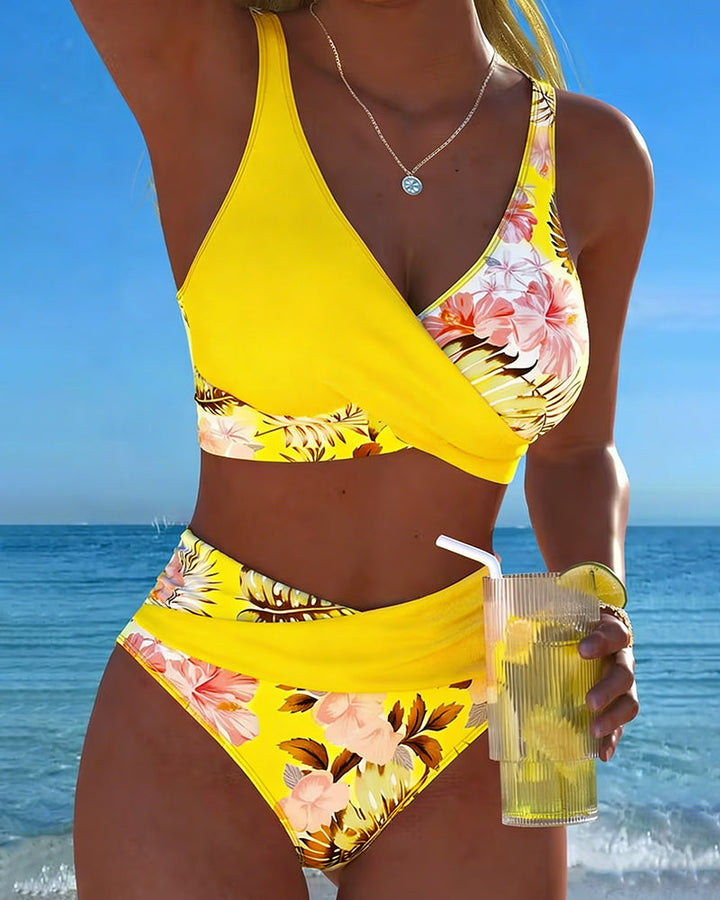 Hibisco | Bikini Incrociato Florale con Slip Alto