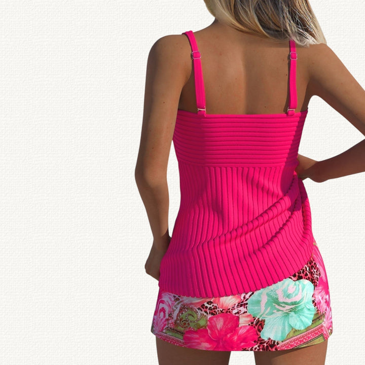 Palma | Tankini a coste con gonna floreale