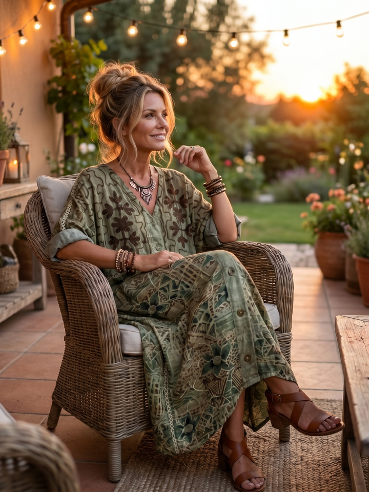Aleta | Abito Midi Oversize con Bottoni e Tasche