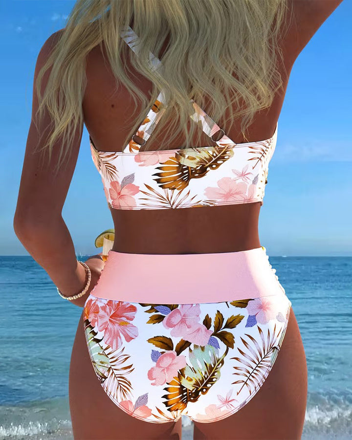 Hibisco | Bikini Incrociato Florale con Slip Alto