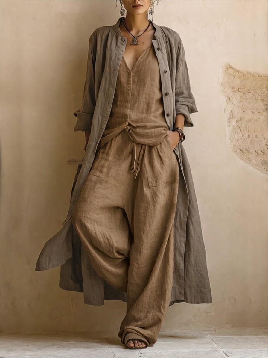 Letizia | Completo boho tre pezzi con cardigan lungo