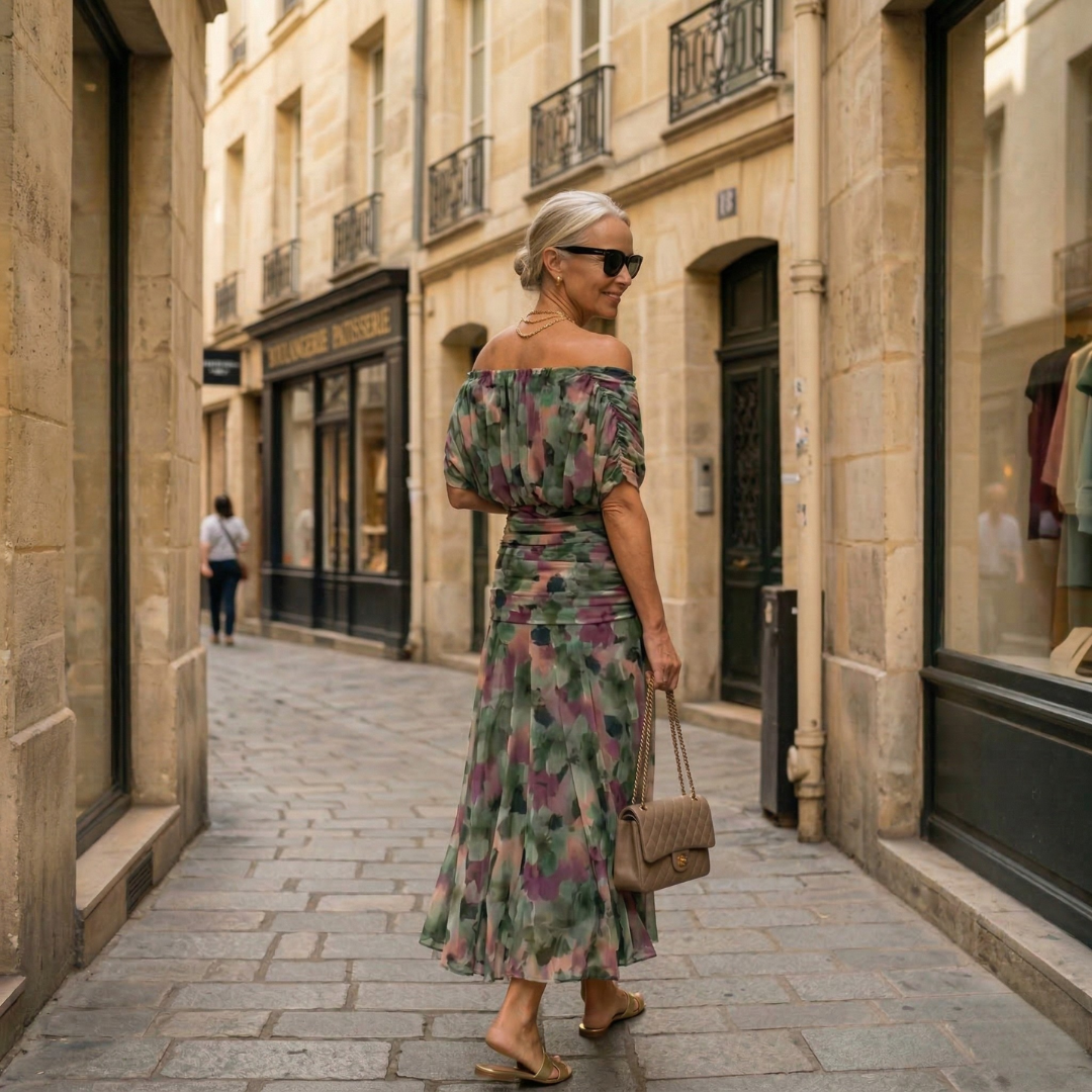 Diane | Abito maxi drappeggiato con scollo a V e maniche velate