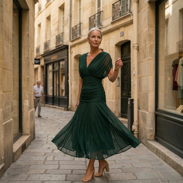 Diane | Abito maxi drappeggiato con scollo a V e maniche velate