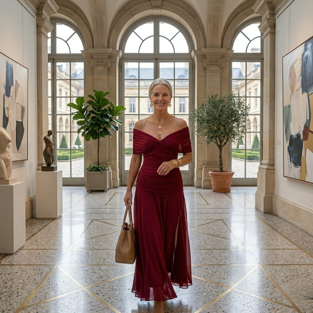 Diane | Abito maxi drappeggiato con scollo a V e maniche velate