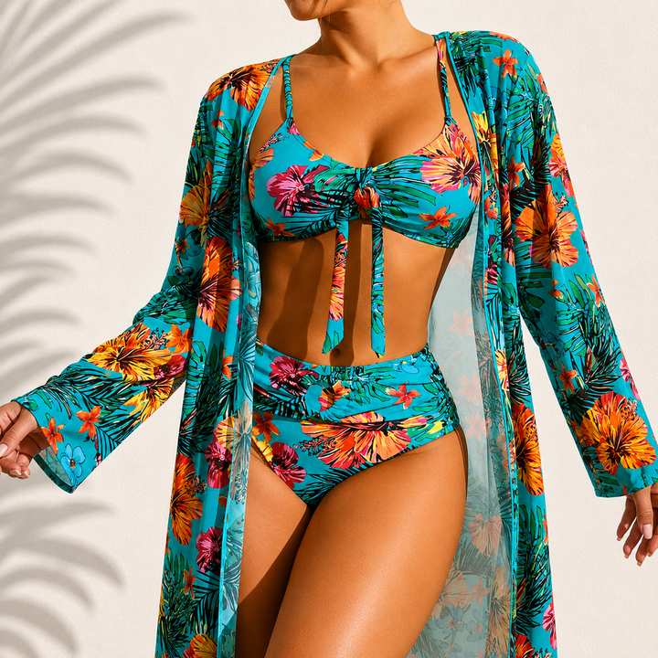 Bianca | Elegante bikini tropicale 3 pezzi