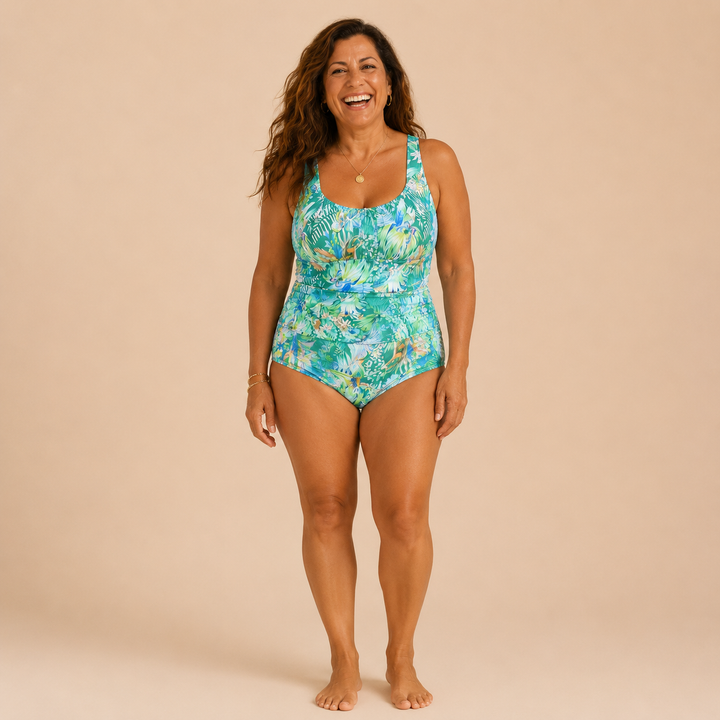 Selva | Costume Intero Arricciato con Stampa Tropicale