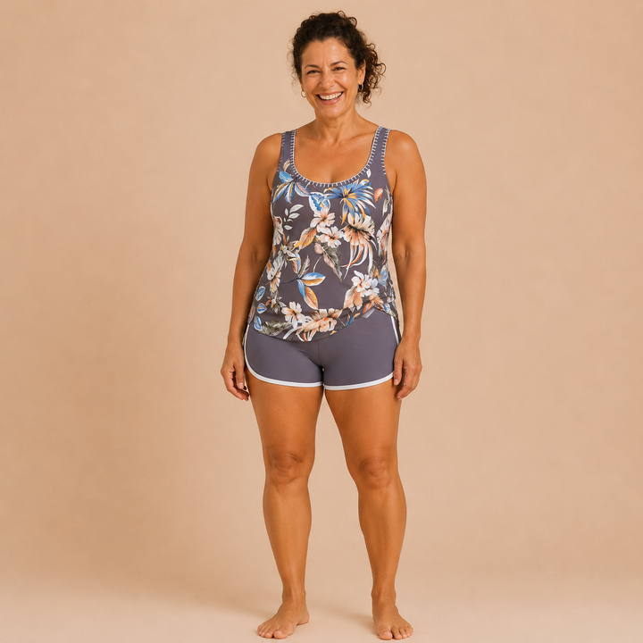 Flora | Tankini Floreale con Pantaloncini Semplici