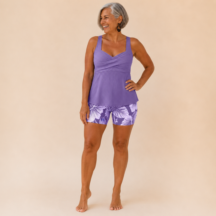Sol | Tankini a coste con pantaloni corti floreali lunghi