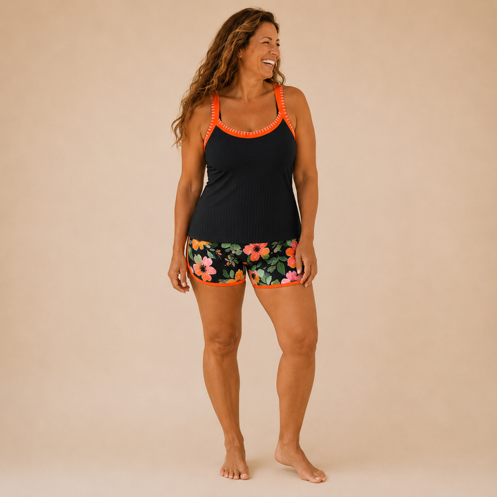 Marina | Tankini Arricciato con Volant e Pantaloni Corti