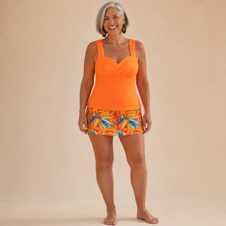 Llama | Tankini Incrociato con Gonna Tropicale