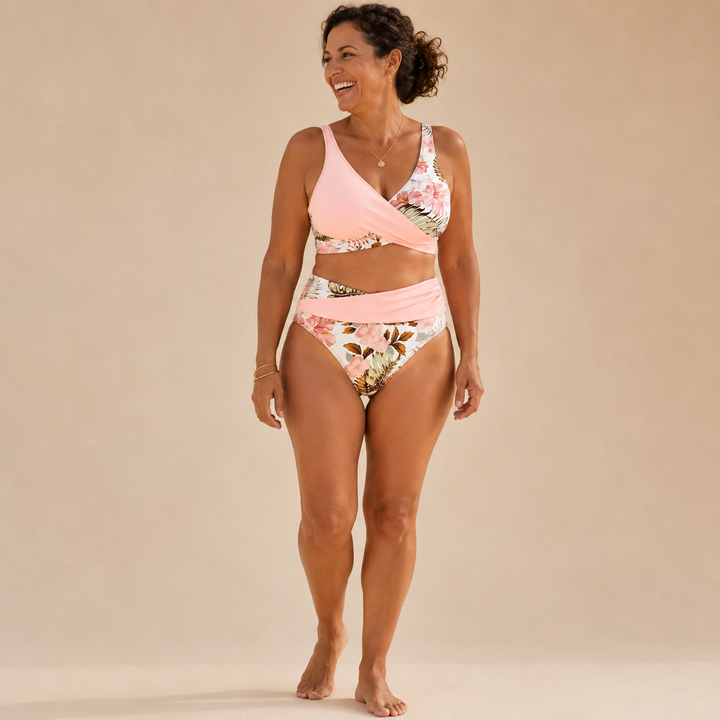 Hibisco | Bikini Incrociato Florale con Slip Alto