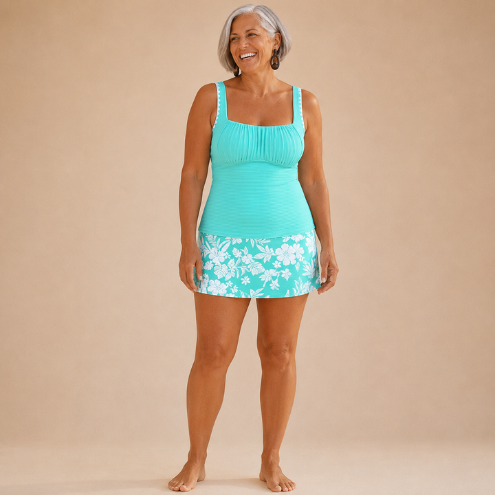 Palma | Tankini a coste con gonna floreale