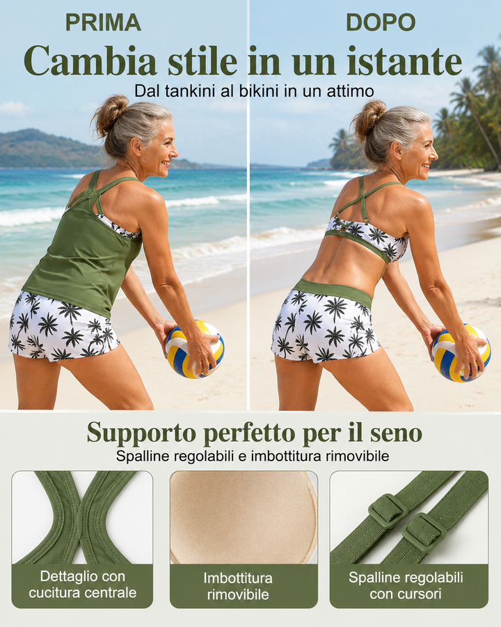 Maren | Set composto da bikini tankini a tre pezzi e copricostume