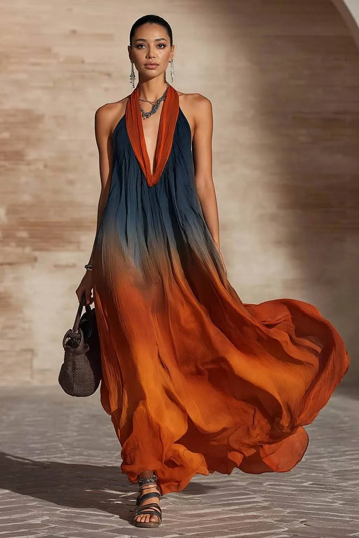 Paula | Abito lungo sfumato con scollo all’americana a V