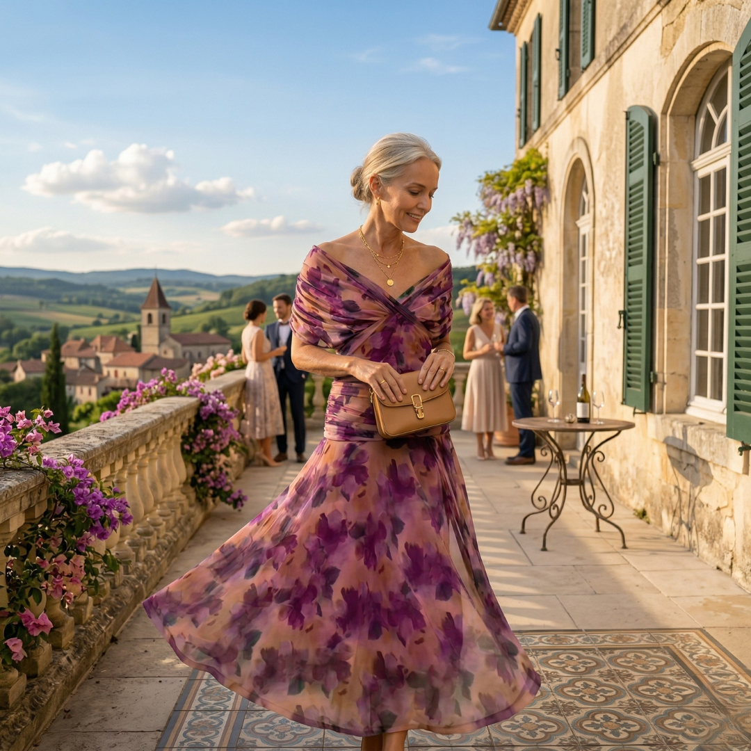 Diane | Abito maxi drappeggiato con scollo a V e maniche velate