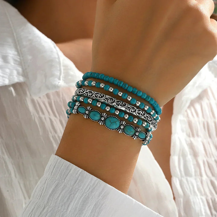 Set di bracciali boho con perle turchesi