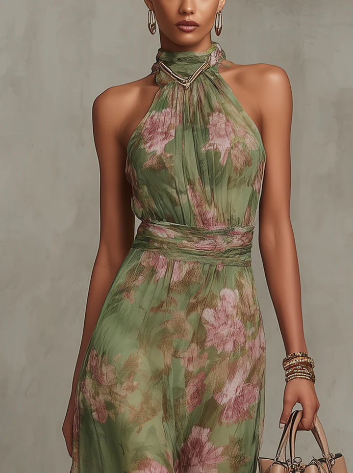 Livia™ | Abito Maxi Halter Petaloria