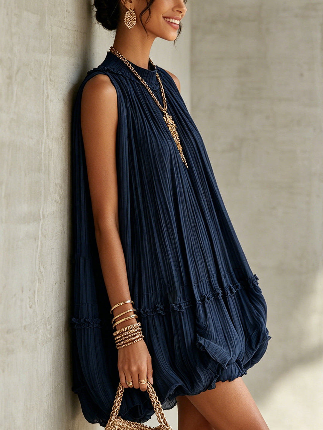 Giulia | Mini abito in chiffon con scollo all’americana e gonna a palloncino
