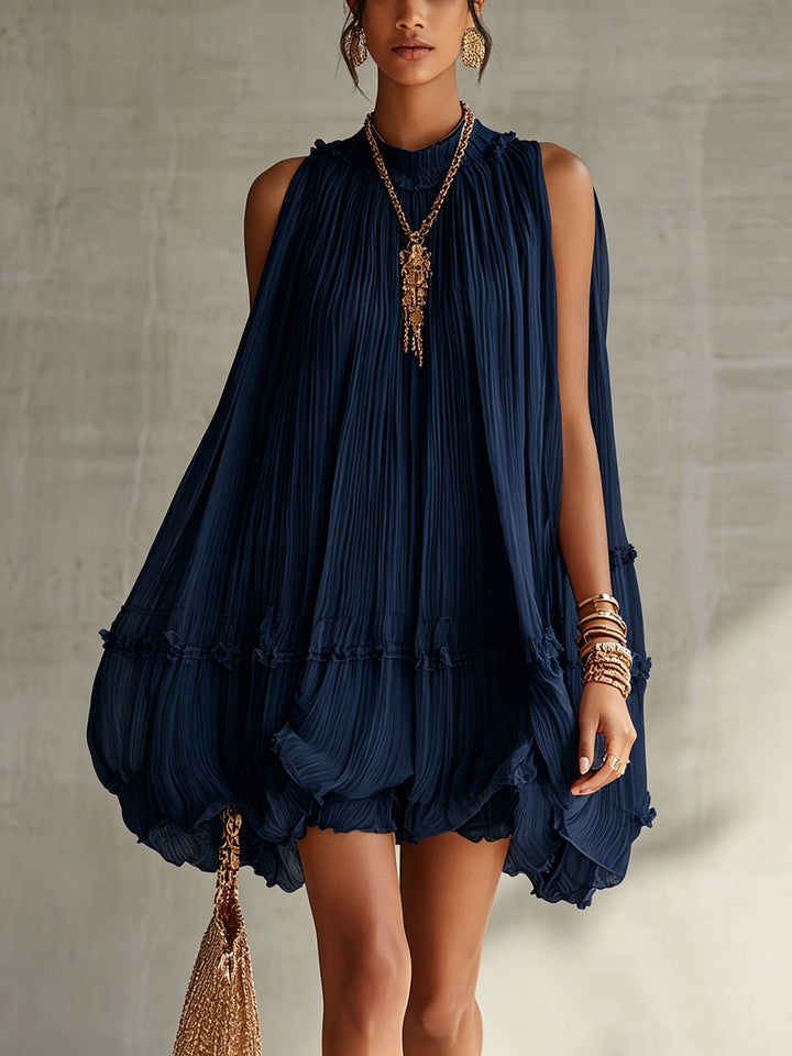 Camilla | Mini abito in chiffon con collo all’americana e gonna a palloncino