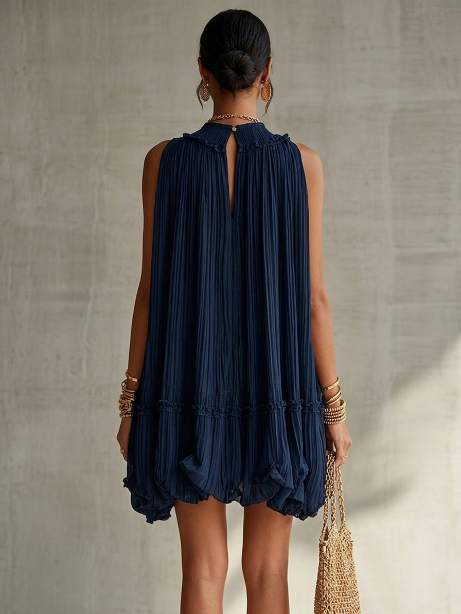 Camilla | Mini abito in chiffon con collo all’americana e gonna a palloncino