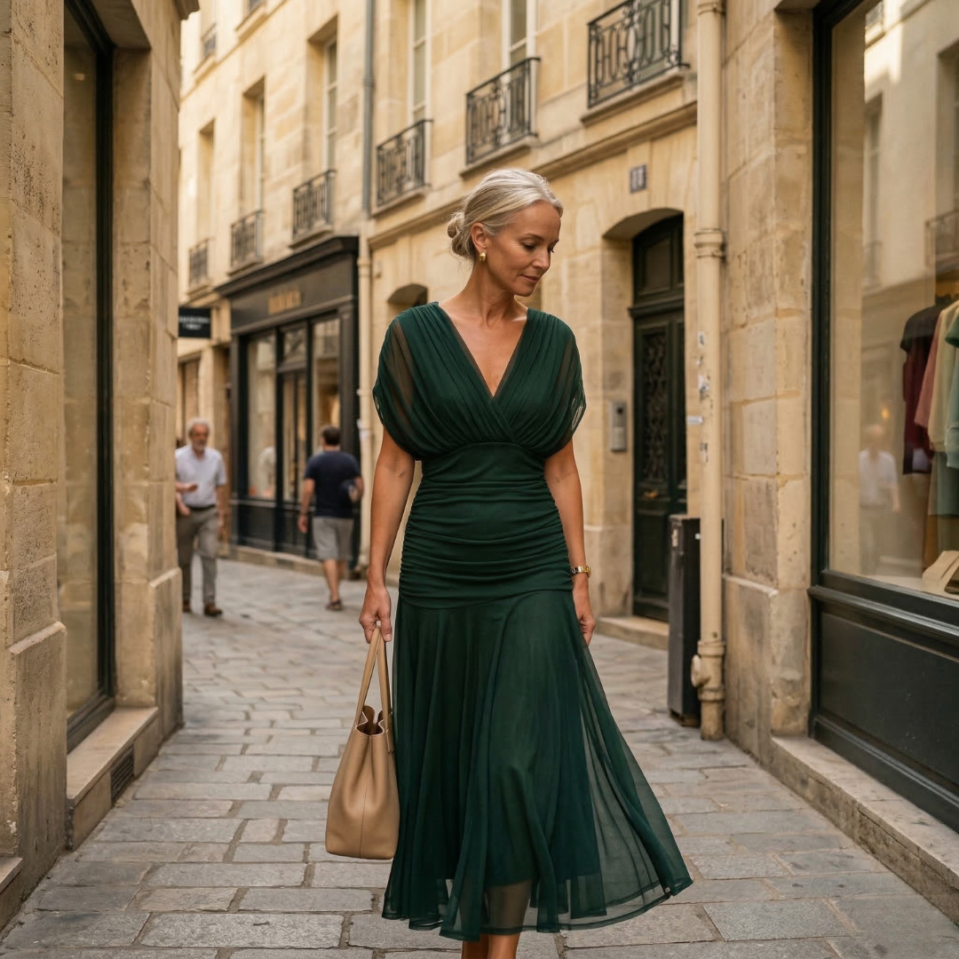 Diane | Abito maxi drappeggiato con scollo a V e maniche velate