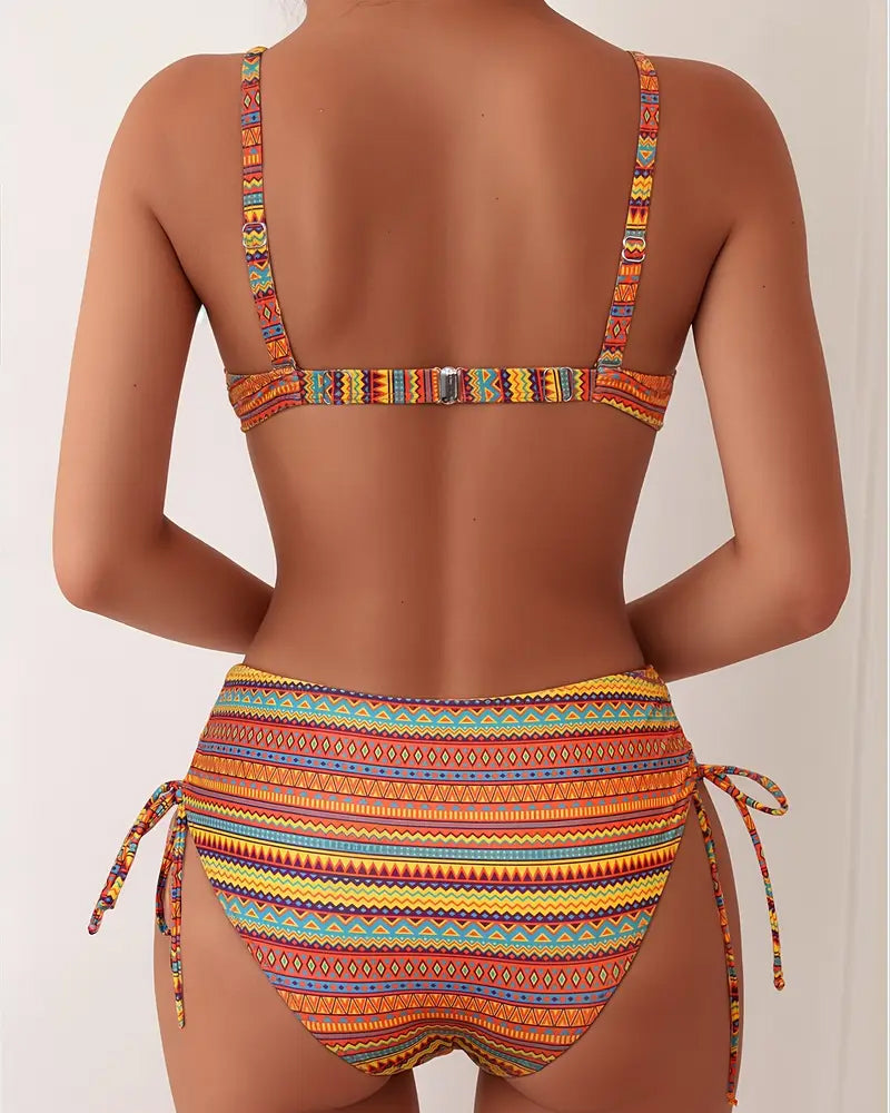 Zafra | Bikini Bandeau con Stampa Etnica Calda