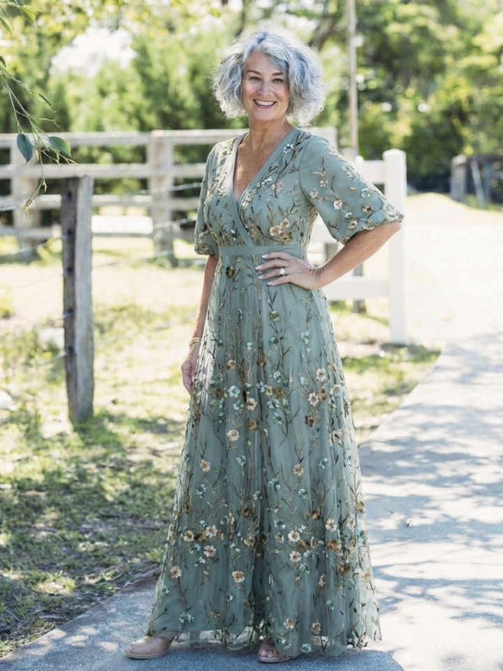 Melodi – Vestito lungo floreale con scollo a V