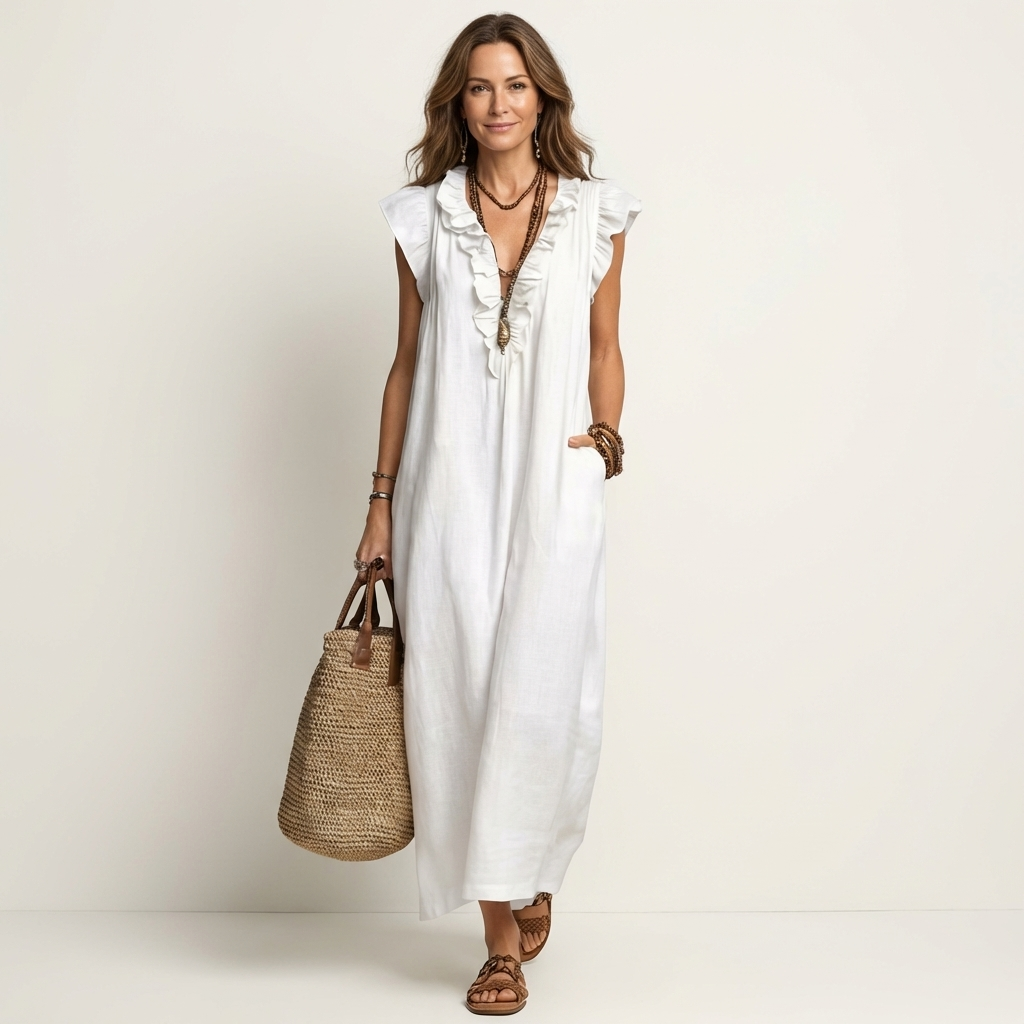 Josette | Abito Maxi con Rouches a V