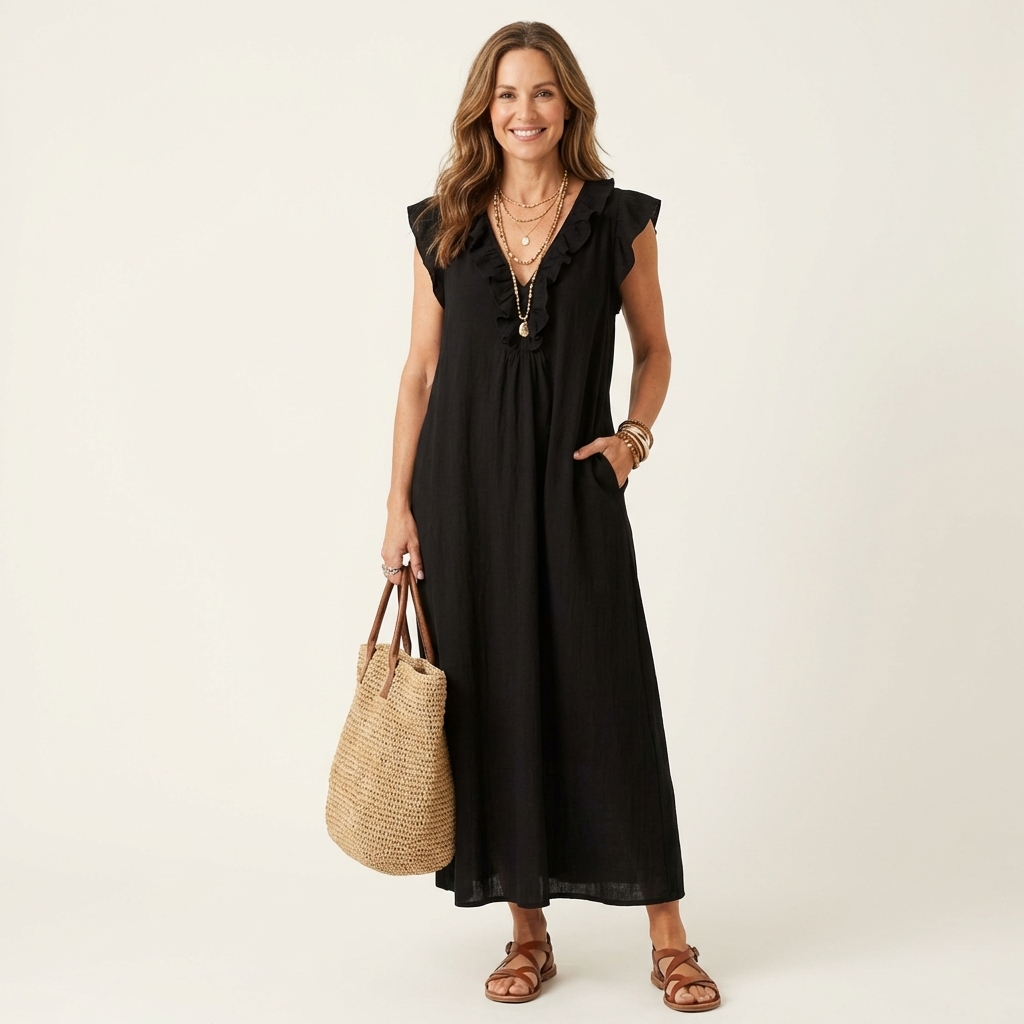 Josette | Abito Maxi con Rouches a V