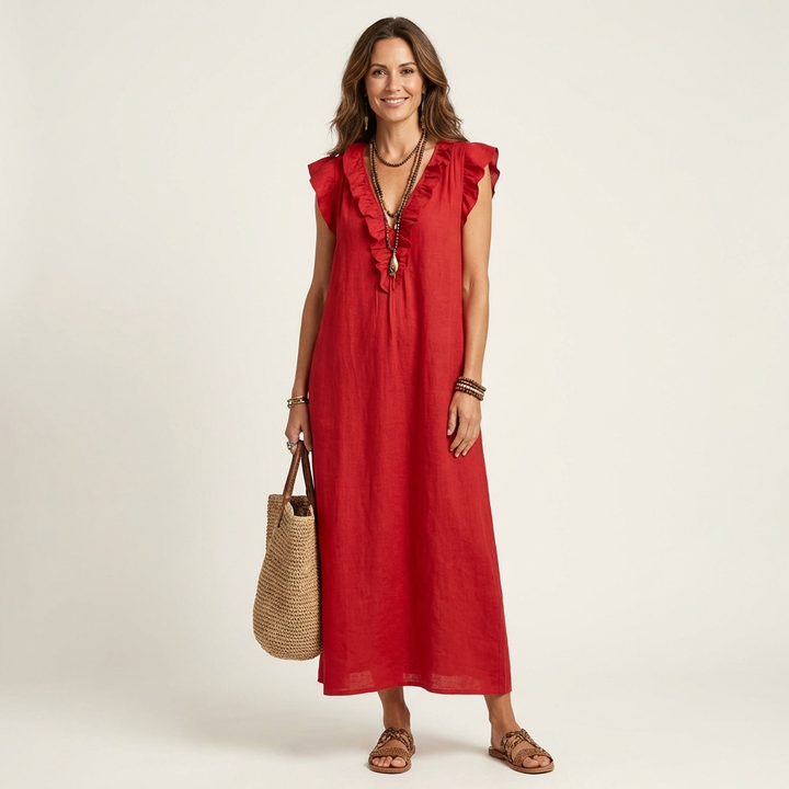 Josette | Abito Maxi con Rouches a V