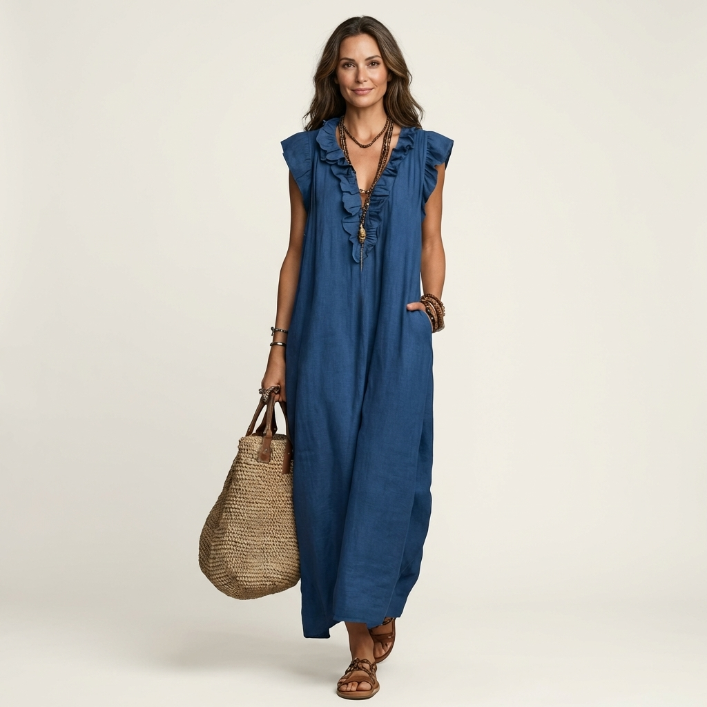 Josette | Abito Maxi con Rouches a V