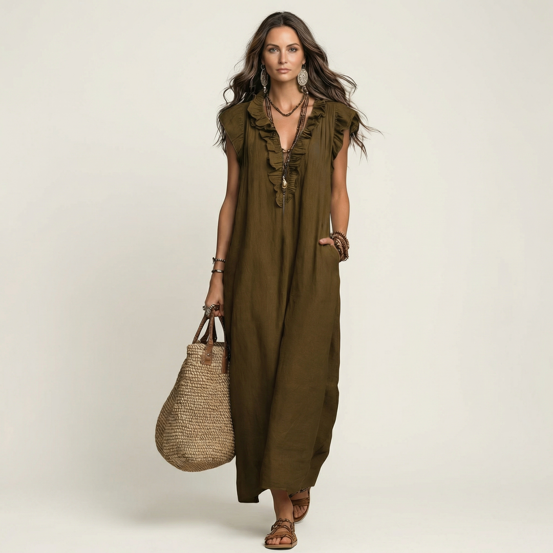 Josette | Abito Maxi con Rouches a V
